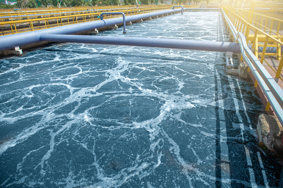 Flowing blue water in a wastewater treatment plant in El Paso.